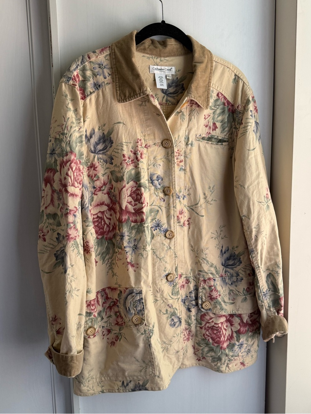 EUC Coldwater Creek Beige Floral Button-Up Barn Jacket Size Medium